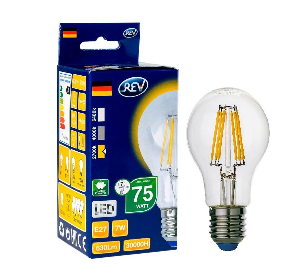 Лампа светодиодная LED A60 E27 7Вт 540Лм 2700К PREMIUM (FILAMENT) теплый свет REV 32353 2