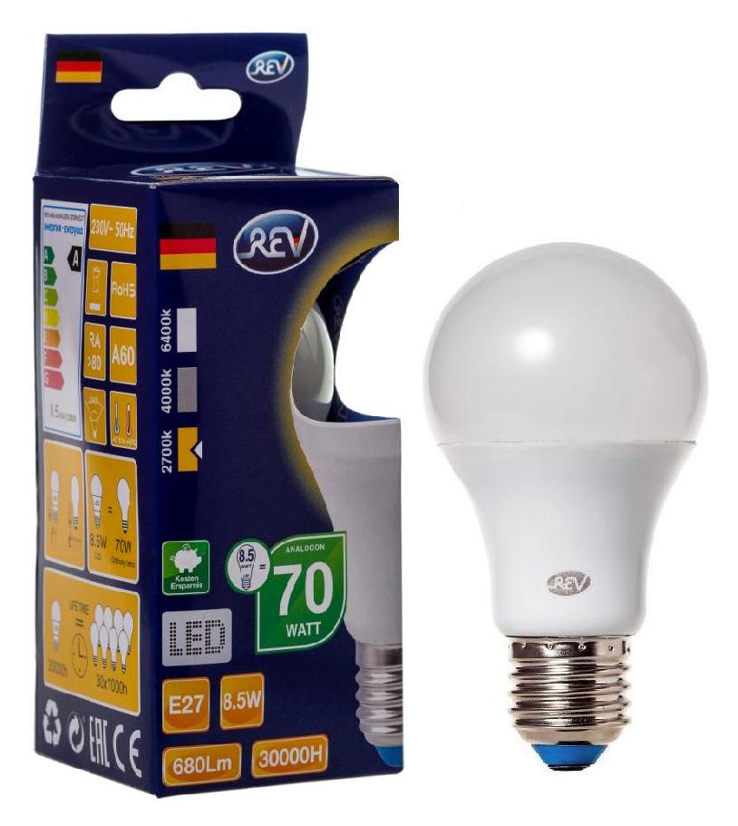 Лампа светодиодная LED A60 E27 8.5Вт 700Лм 2700К теплый свет REV 32379 2