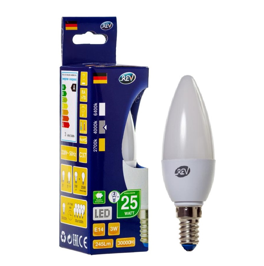 Лампа светодиодная LED C37 E14 3Вт 250Лм 4000К холодный свет REV 32270 2