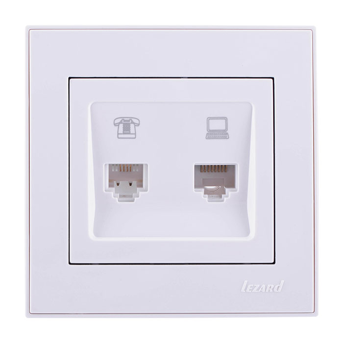 Розетка комп.+телеф. Рейн бел. Lezard 703-0288-143