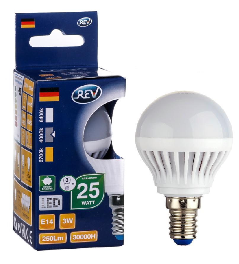 Лампа светодиодная LED G45 E14 3Вт 250Лм 4000К холодный свет REV 32339 6