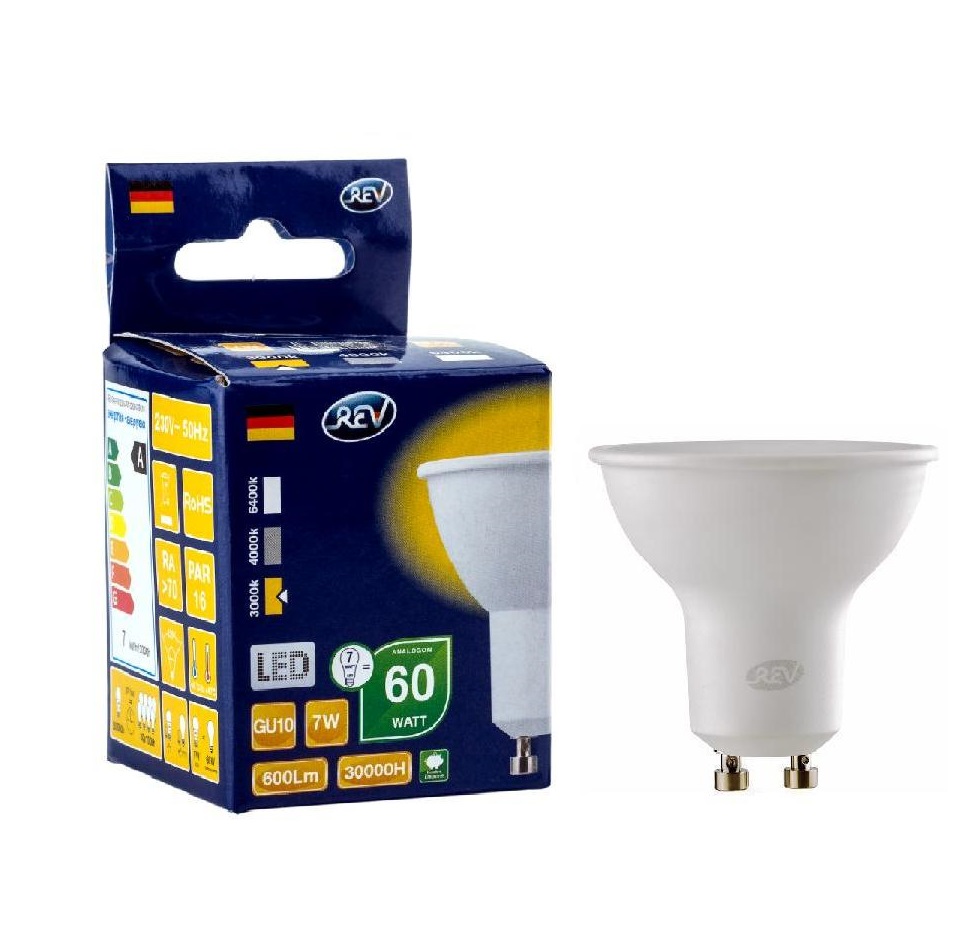 Лампа светодиодная LED PAR16 GU10 7Вт 600Лм 3000К теплый свет REV 32330 3